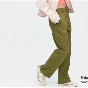 uniqlo cotton green wide leg baker pants